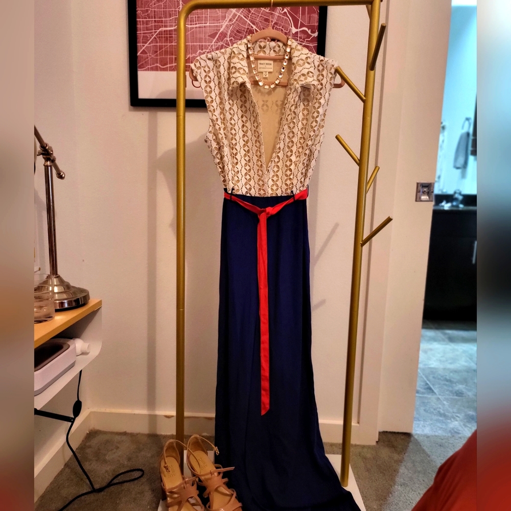 Tracy Reese for Anthropologie Amanda Lace Top Wide Leg Belted Jumpsuit